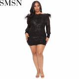 Plus Size Dress European and American plus size women clothes autumn new long sleeve special piece dress