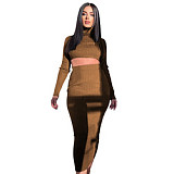 2 piece set women Amazon new autumn and winter long sleeve skirt commute slim fit two piece set
