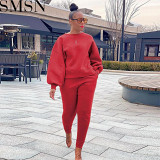 2 Piece Outfits European and American sexy casual fashion solid color round neck sweater suit
