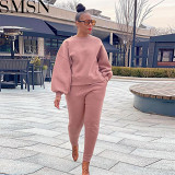 2 Piece Outfits European and American sexy casual fashion solid color round neck sweater suit