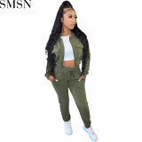Two piece outfits cross border supply double sided velvet rib stitching leisure sports suit
