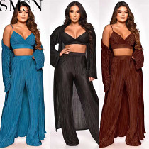 3 piece outfits Amazon hot sale autumn and winter New short top lace up pleated sexy three piece suit