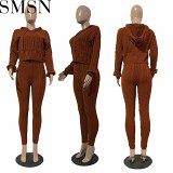 2 Piece Set Women high elastic solid color anti Pilling sweater set two piece set