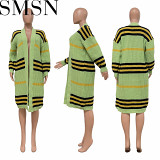 European and American women clothing casual cardigan long handmade knitted striped coat
