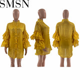 Plus Size Dress Amazon independent station multi-layer ruffle sleeve shirt dress sexy dress