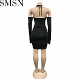 Plus Size Dress Amazon European and American fashion women lace up long sleeve skirt dress