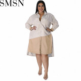 Plus Size Dress wholesale supply new striped long sleeved shirt dress
