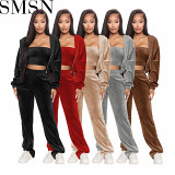 3 piece outfits Amazon quality 2022 new quality Korean velvet hooded suits sports three piece suit