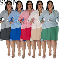 Plus Size Dress wholesale supply new striped long sleeved shirt dress
