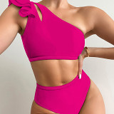 European and American solid color split swimsuit one shoulder ruffled sexy women swimsuit
