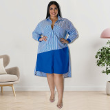 Plus Size Dress wholesale supply new striped long sleeved shirt dress