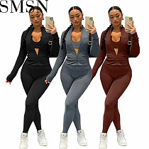3 piece outfits Amazon new autumn and winter sports thread U neck vest jacket trousers three piece set