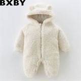 Baby winter clothes Siamese cute fleece lined thick lambskin baby going out clothes winter newborn cotton coat