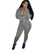 2 piece set women Amazon autumn and winter zipper jogging casual hooded sweater two piece set