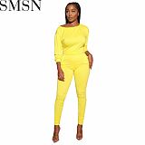 2 piece outfits autumn and winter long sleeve off shoulder pleated leisure commute two piece set