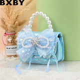 Small square bag lace bow children fun lovely children purse pearl handbag