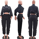 2022 Hot Ladies Casual Outfits Ruffled Plus Size Street Wear Fall Women Two Piece Pants Set