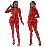 2022 New Ladies Sexy Jumpsuits See Through Rhinestone Club Wear Fall Women One Piece Jumpsuits