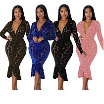 Trendy Ladies Formal Dress V Neck Sexy Cocktail Evening Fall Plus Size Womens Dresses