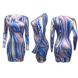 Plus Size Dress autumn and winter printing round neck slim fit sexy long sleeved dress