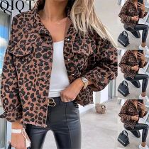 2022 leopard print stud for autumn and winter printed denim jacket coat top