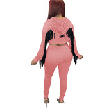2 piece outfits back tassel wings shape cotton hooded sports trousers suit two piece set