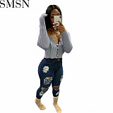 European and American women clothing high elastic personalized button sweater top