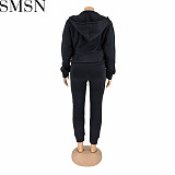 Women joggers suits set sweater two piece fleece lined warm jacket sports suit winter
