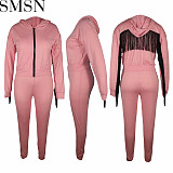 2 piece outfits back tassel wings shape cotton hooded sports trousers suit two piece set