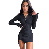 Plus Size Dress Amazon new fall and winter lapels thread slit long sleeve slim fit sexy dress