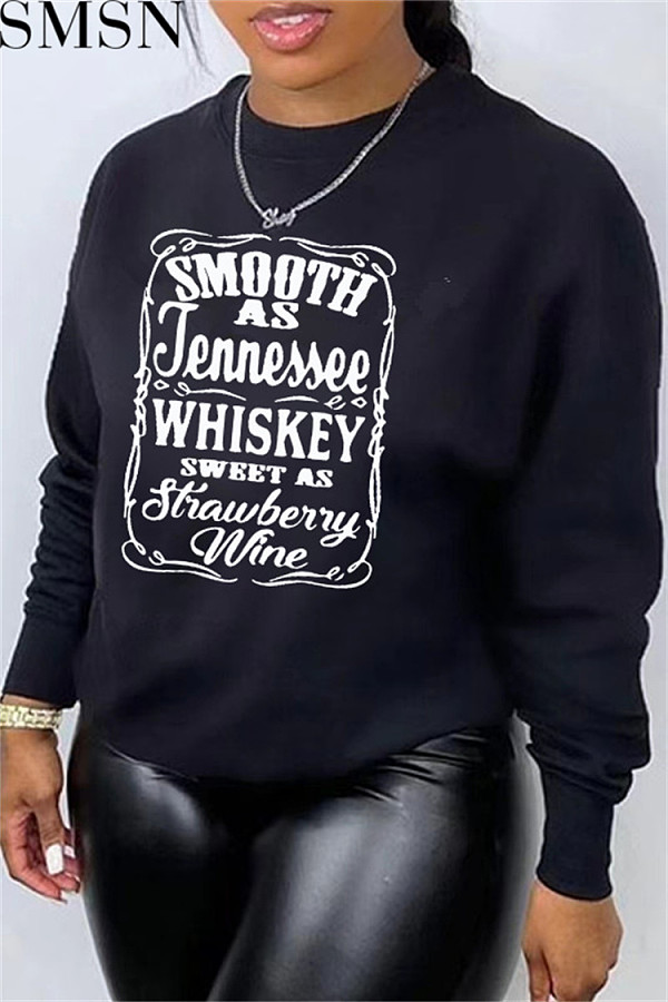 New European and American women clothing printed long sleeve crew neck casual loose sweater