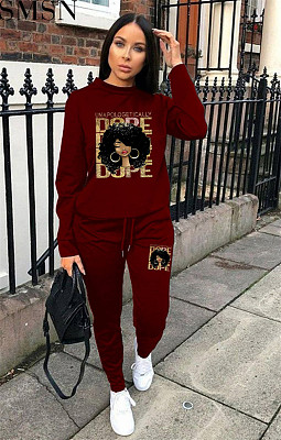 2 piece set women autumn and winter New Amazon independent station printing leisure sports suit