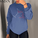 Women sweater autumn and winter New diamond long sleeve casual loose round neck sweater