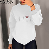 European and American diamond long sleeve casual loose round neck women sweater