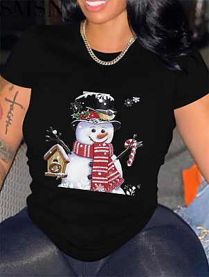European and American Foreign trade independent station Christmas holiday printed T shirt women top