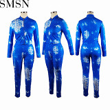 Two Piece Set Women Clothing Super crater thread tie dyed zipper jacket trousers suit two piece set