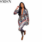 2 piece outfits cross border women casual digital printing jacket pants two piece set