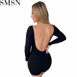 One Piece Jumpsuit Amazon fashion comfortable rib fabric solid color sexy backless jumpsuit