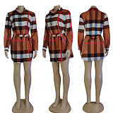 Plus Size Dress autumn temperament commute slimming women shirt dress with belt four colors