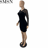 Plus Size Dress Amazon Ebay hot sale fashion sexy Korean velvet mesh stitching dress