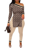 2 piece outfits autumn and winter pattern floral print slit hem slant shoulder long sleeve trousers suit