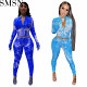 Two Piece Set Women Clothing Super crater thread tie dyed zipper jacket trousers suit two piece set