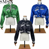 European and American women clothing sexy navel round neck loose short jacket embroidered jacket