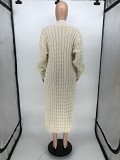 European and American women twist knitted cardigan winter thickened fleece long coat sweater