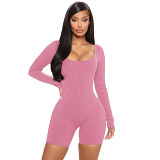 Bodycon jumpsuit Amazon spring new thread square collar Sexy Slim casual one piece shorts