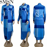 Plus Size Dress autumn temperament commute tight waist women long plaid dress