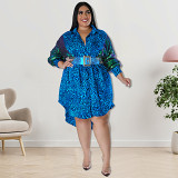 Plus Size Dress wholesale supply new leopard print long sleeve hit sequins dress
