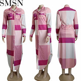 Plus Size Dress autumn temperament commute tight waist women long plaid dress