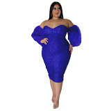 Plus Size Dress sexy sequins dress tube top mesh solid color evening dress tight hot girl hip skirt