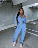 Women joggers suits set Amazon autumn and winter irregular solid color zipper sweater dungarees suit